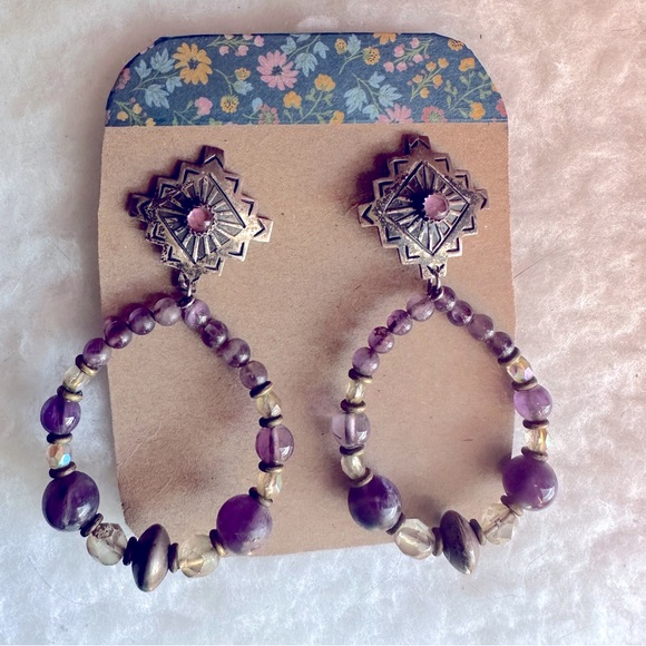 Southwest Inspired Beaded Hoop Amethyst Earrings - Picture 8 of 8